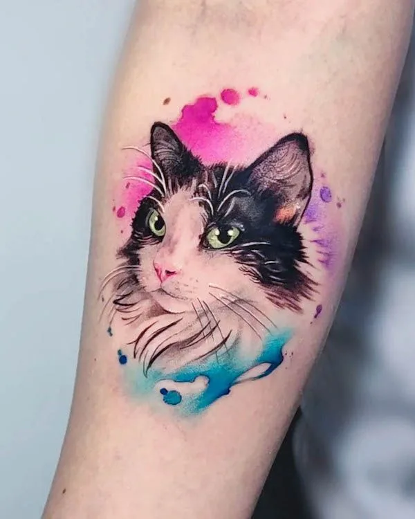 Watercolor Cat Tattoos: A Cute Twist
